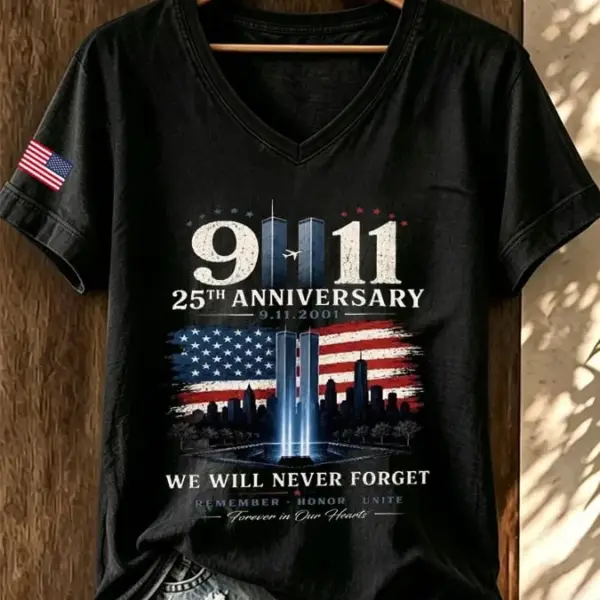 911 25th Anniversary Never Forget V-Neck Shirt 911 Commemorative Apparel Gift For Sisters