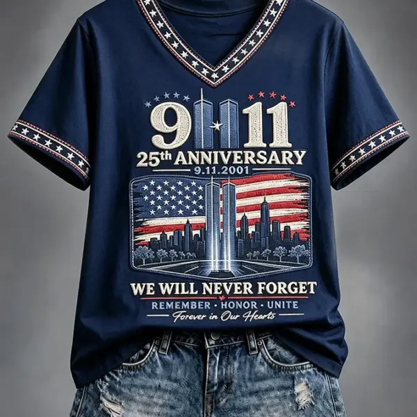 911 25th Anniversary Never Forget V-Neck Shirt 911 Shirt Memorial Gift For Besties