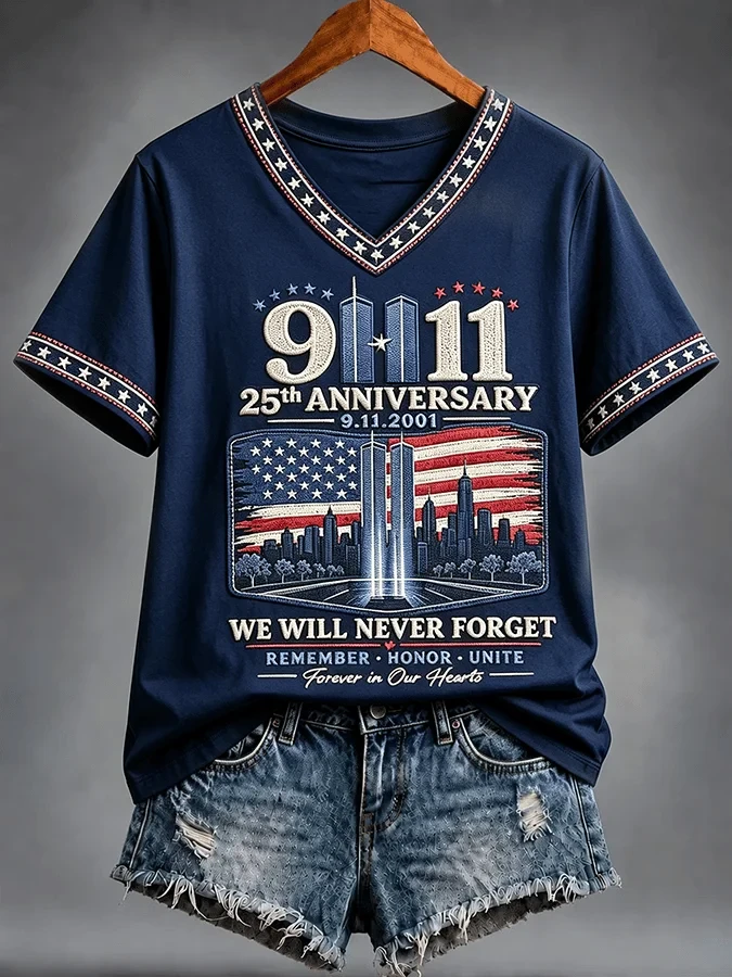 911 25th Anniversary Never Forget V-Neck Shirt 911 Shirt Memorial Gift For Besties