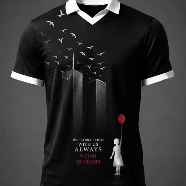 911 25th Anniversary Never Forget V-Neck Shirt 911 Tribute Clothing Line