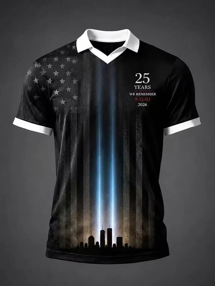 911 25th Anniversary Never Forget V-Neck Shirt American Flag Apparel Good Gift For Him