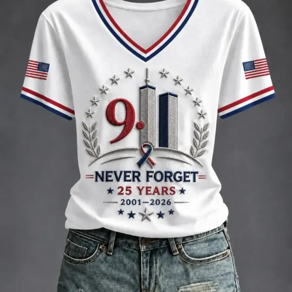 911 25th Anniversary Never Forget V-Neck Shirt Best 911 Clothes Best Gift For Girlfriend