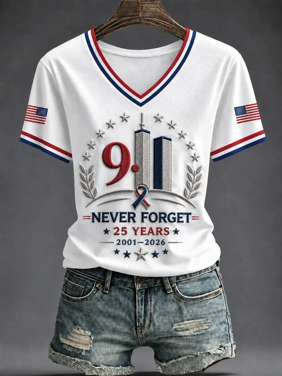 911 25th Anniversary Never Forget V-Neck Shirt Best 911 Clothes Best Gift For Girlfriend