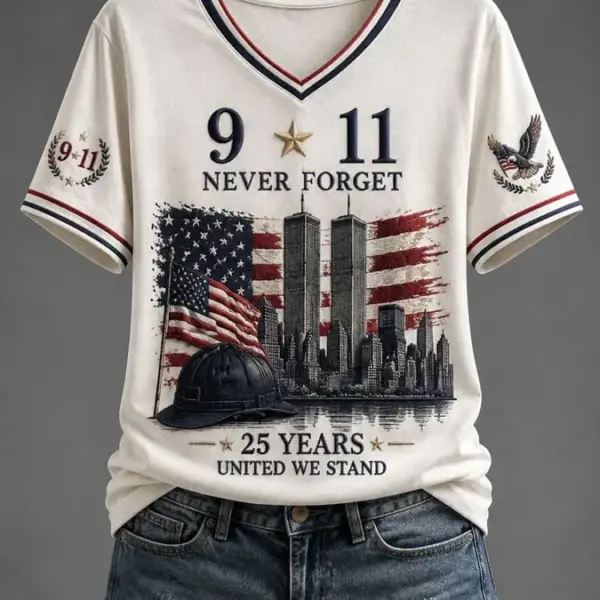 911 25th Anniversary Never Forget V-Neck Shirt Best 911 Clothing Cool Gift For Sister