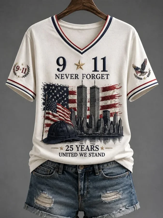 911 25th Anniversary Never Forget V-Neck Shirt Best 911 Clothing Cool Gift For Sister