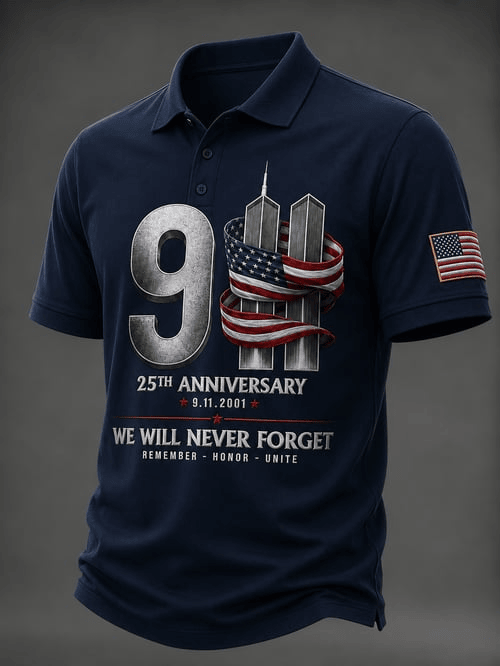 911 25th Anniversary Polo Shirt We Will Never Forget Apparel Gift For Proud Patriots