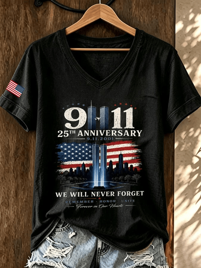 911 25th Anniversary V-Neck Shirt Memorial Day Clothes Gift For Proud Patriots