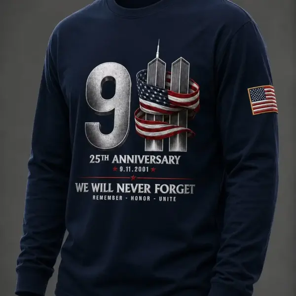 911 25th Anniversary We Will Never Forget Long Sleeve Shirt 911 Apparel Patriot Day Gift