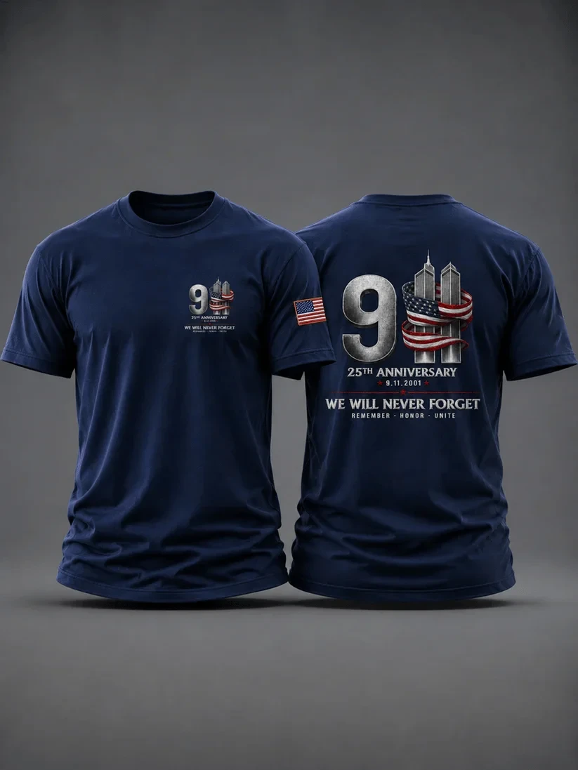 911 25th Anniversary We Will Never Forget Shirt 911 Memorial Graphic Tee