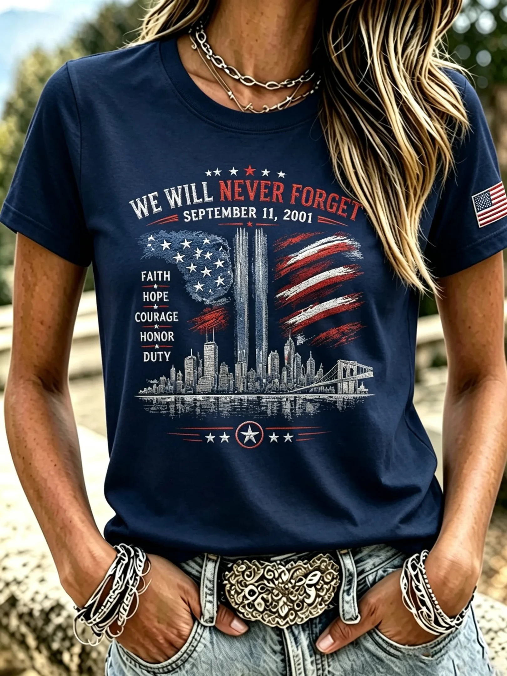 911 25th Anniversary We Will Never Forget Shirt Patriot Day Clothes Cool Gift For Her
