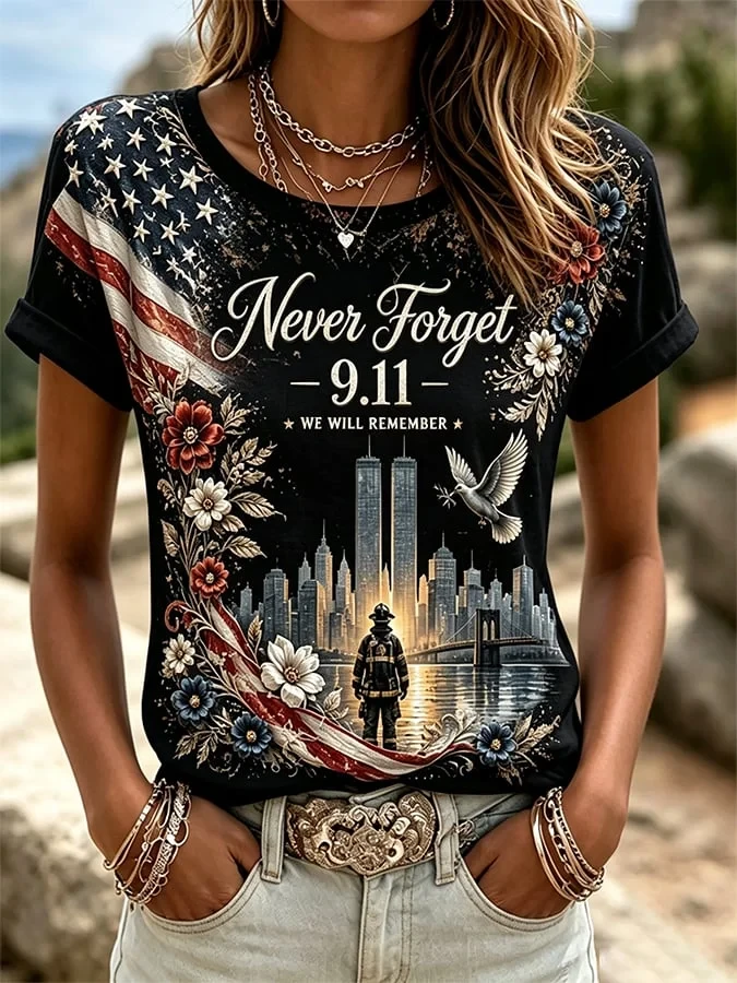 911 25th Anniversary We Will Never Forget T-Shirt 911 Clothes Patriotic Gift For Wife