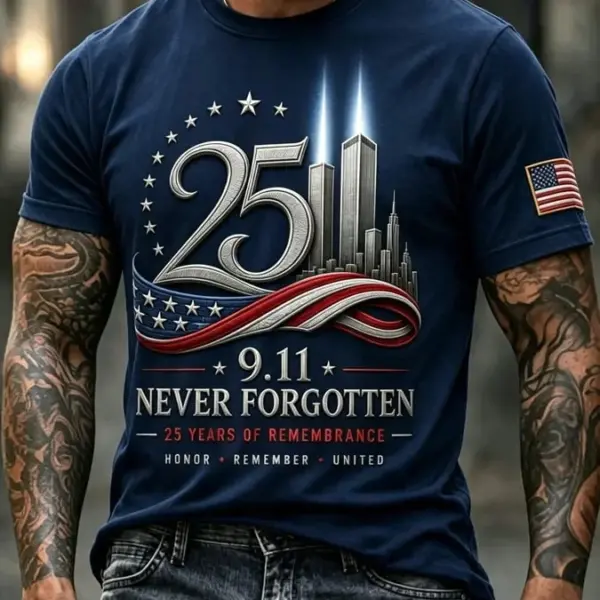 911 25th Anniversary We Will Never Forget T-Shirt 911 Clothing Good Gifts For Husband