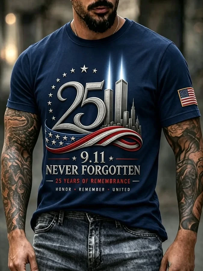 911 25th Anniversary We Will Never Forget T-Shirt 911 Clothing Good Gifts For Husband
