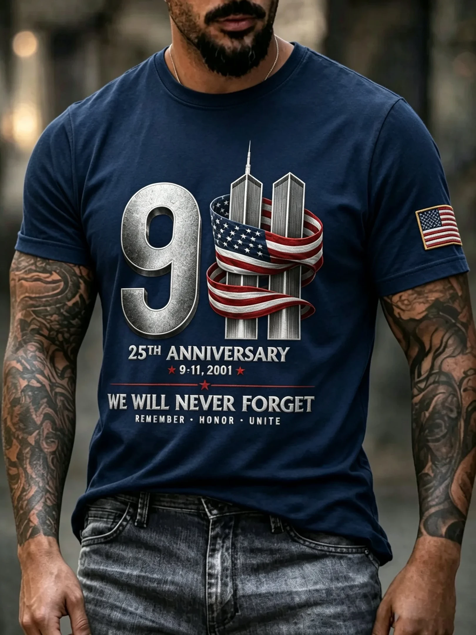 911 25th Anniversary We Will Never Forget T-Shirt 911 Graphic Tee Father's Gift Ideas