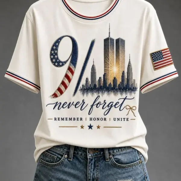 911 25th Anniversary We Will Never Forget T-Shirt 911 Memorial Clothes Gift For Her