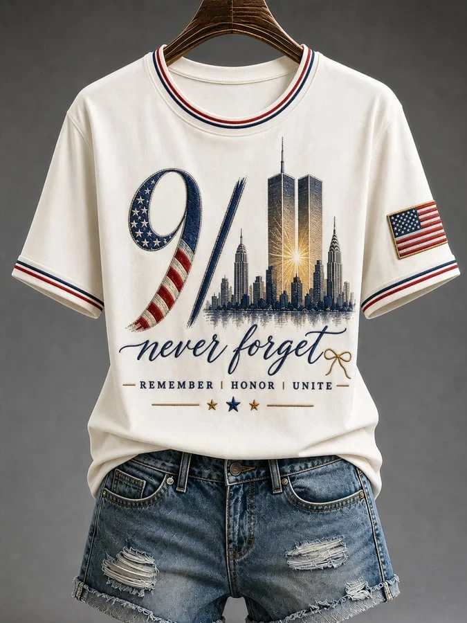 911 25th Anniversary We Will Never Forget T-Shirt 911 Memorial Clothes Gift For Her