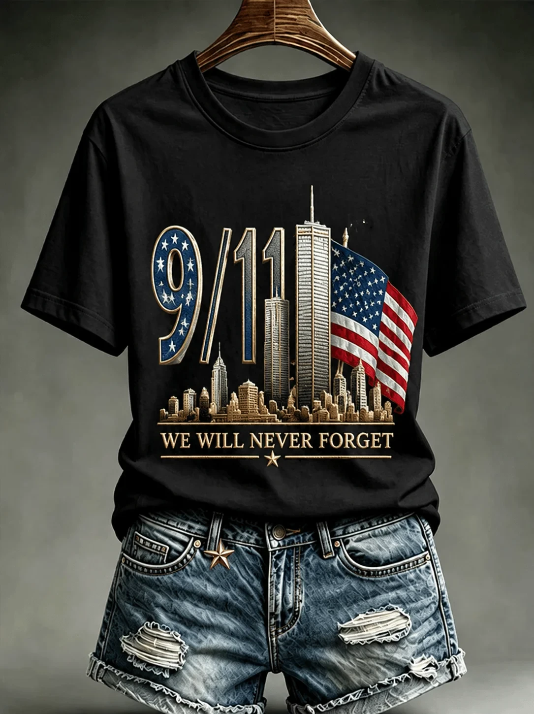 911 25th Anniversary We Will Never Forget T-Shirt 911 Memorial Clothes Gift For Wife