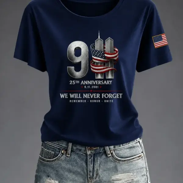 911 25th Anniversary We Will Never Forget T-Shirt 911 Memorial Graphic Tee