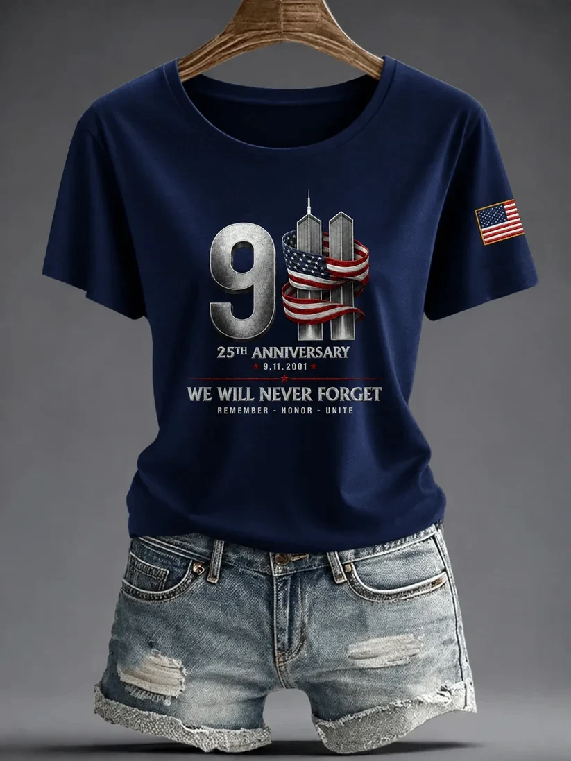 911 25th Anniversary We Will Never Forget T-Shirt 911 Memorial Graphic Tee
