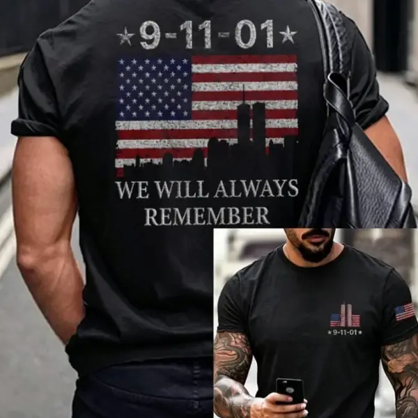 911 25th Anniversary We Will Never Forget T-Shirt American Flag Apparel