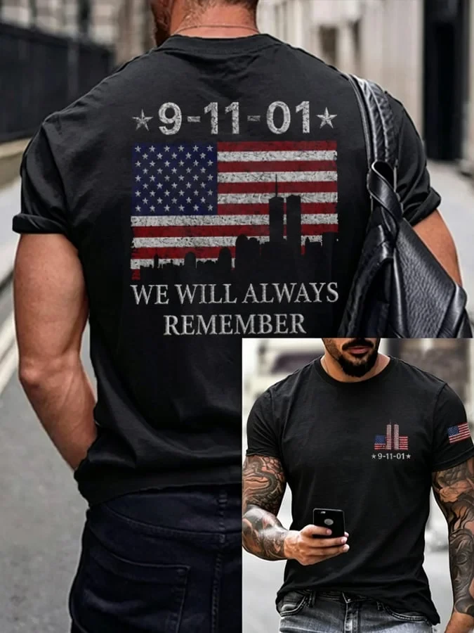 911 25th Anniversary We Will Never Forget T-Shirt American Flag Apparel