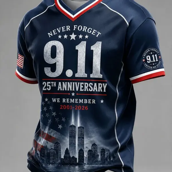 911 25th Anniversary We Will Never Forget V-Neck Shirt 911 Memorial Clothing Tribute Gift