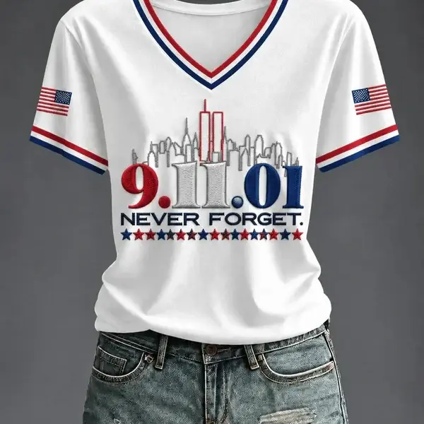911 25th Anniversary We Will Never Forget V-Neck Shirt 911 Never Forget Shirt
