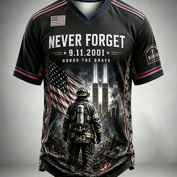 911 25th Anniversary We Will Never Forget V-Neck Shirt 911 Tribute Apparel Best Gift Ideas
