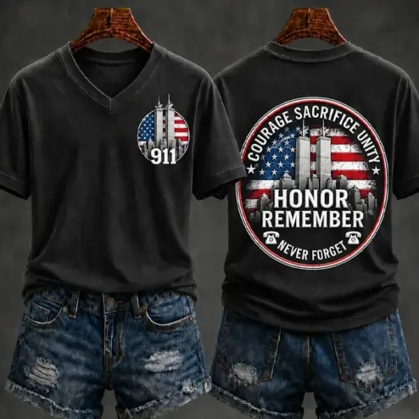 911 25th Anniversary We Will Never Forget V-Neck Shirt Honor Remember Shirt Gift Ideas