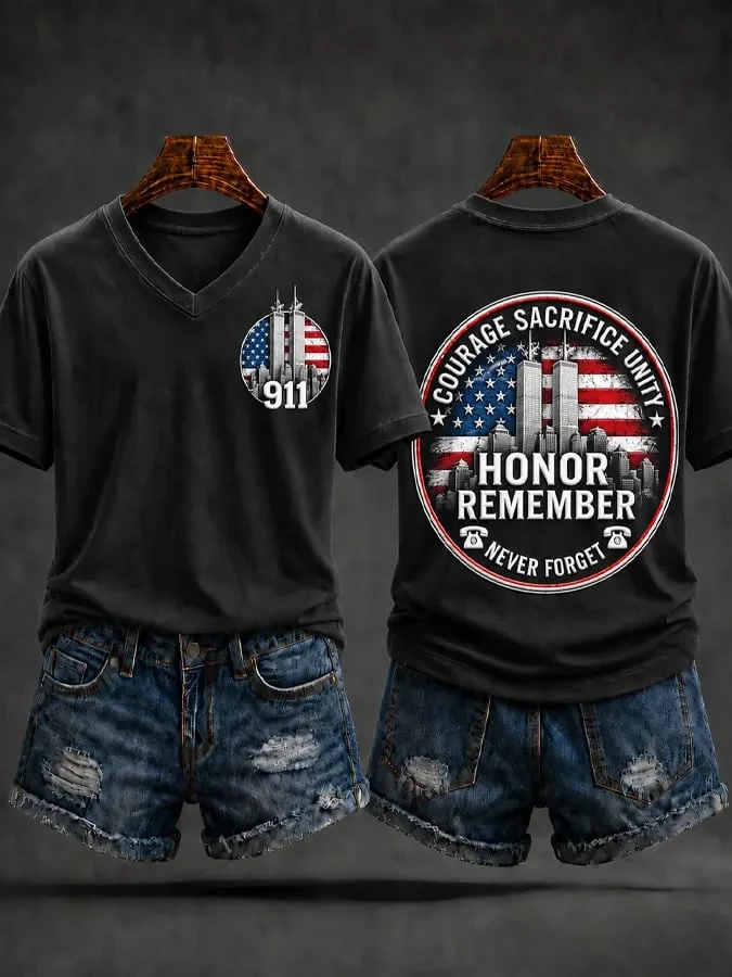 911 25th Anniversary We Will Never Forget V-Neck Shirt Honor Remember Shirt Gift Ideas
