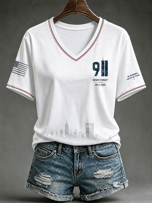 911 Never Forget V-Neck Shirt 09112001 We Remember Apparel Gift For Proud Patriots