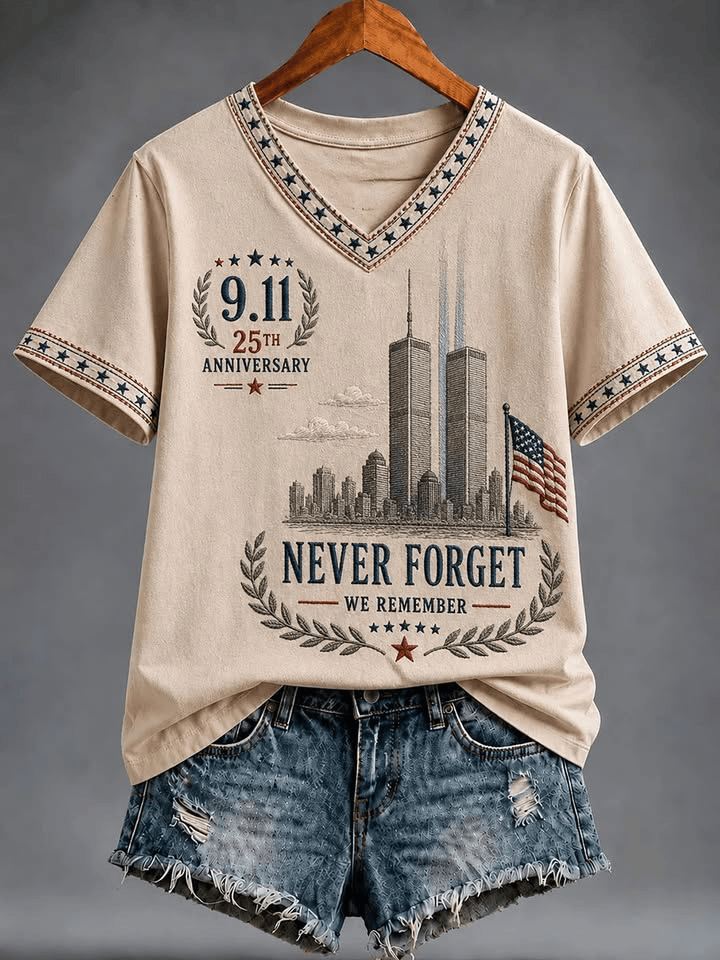 911 Never Forget V-Neck Shirt Historical Events Clothes Gift For USA Patriots