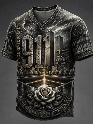 911 Never Forget V-Neck Shirt Twin Towers Silhouette Patriotic Shirt Gift Ideas For Brother