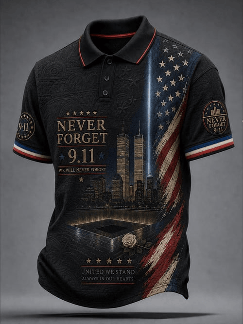 911 We Will Never Forget 25th Anniversary Polo Shirt Patriotic American Clothes Gifts