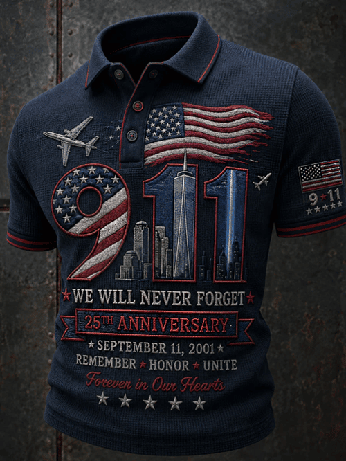 911 We Will Never Forget 25th Anniversary Polo Shirt Patriotic American Flag Clothes Fan Gift