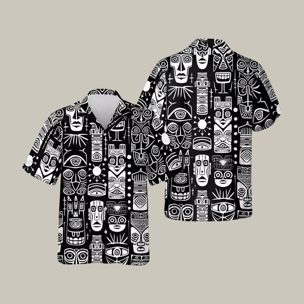 Abstract Tiki Face Hawaiian Shirt Unique Taki Face Graphic Shirt Present For Boyfriend - WWCandleCo