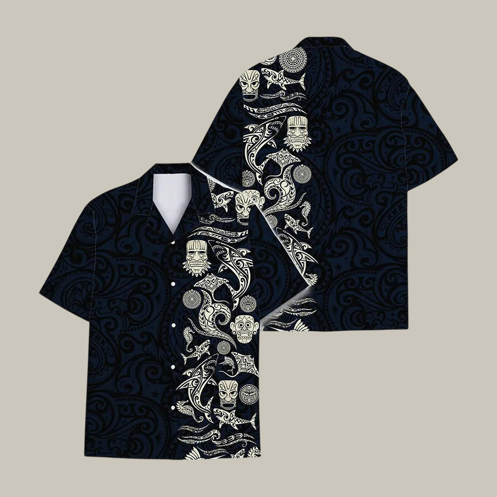 Aloha Shark Tiki Hawaiian Shirt Floral Boho Style Shirt Summer Vibe Gift For Husband - WWCandleCo