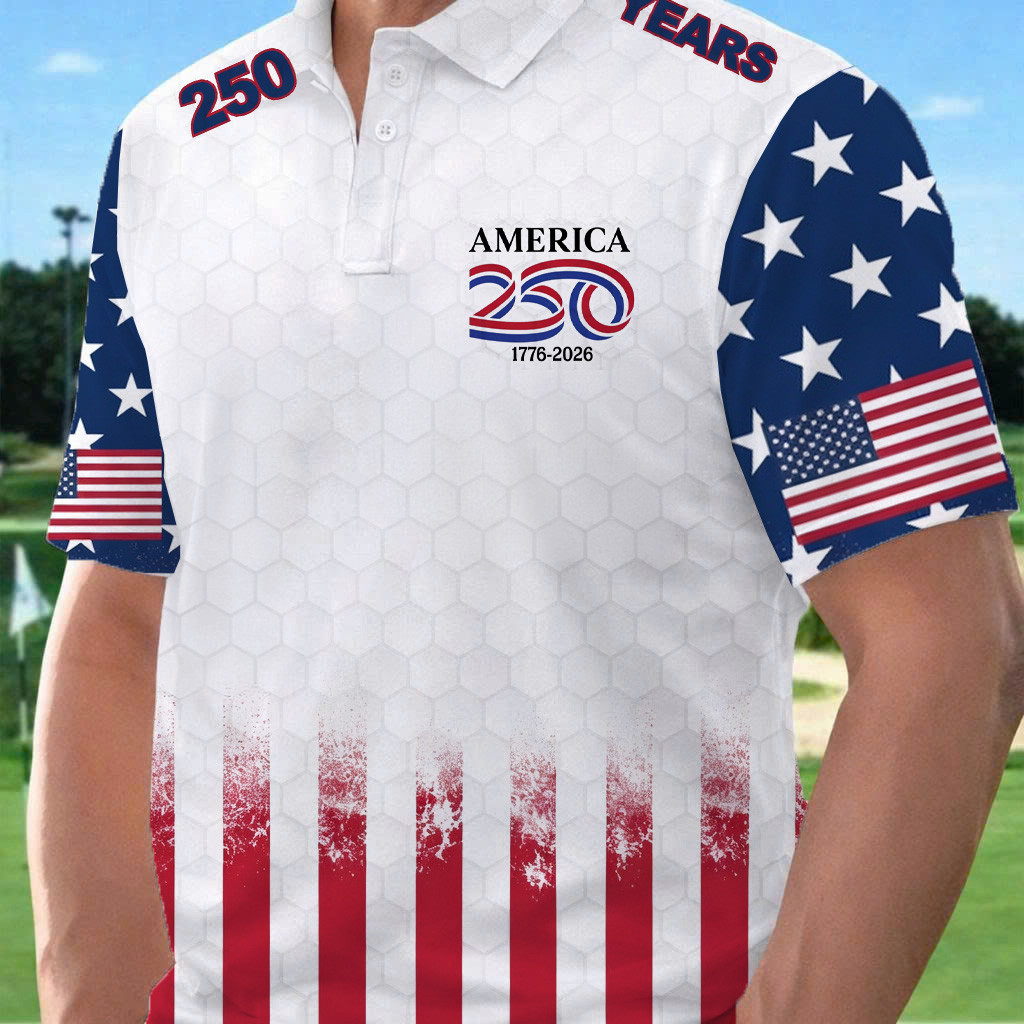 America 250 Years 1776 2026 Golf Polo Shirt Fourth Of July Outfits For Guys Fathers Day Golf - WWCandleCo