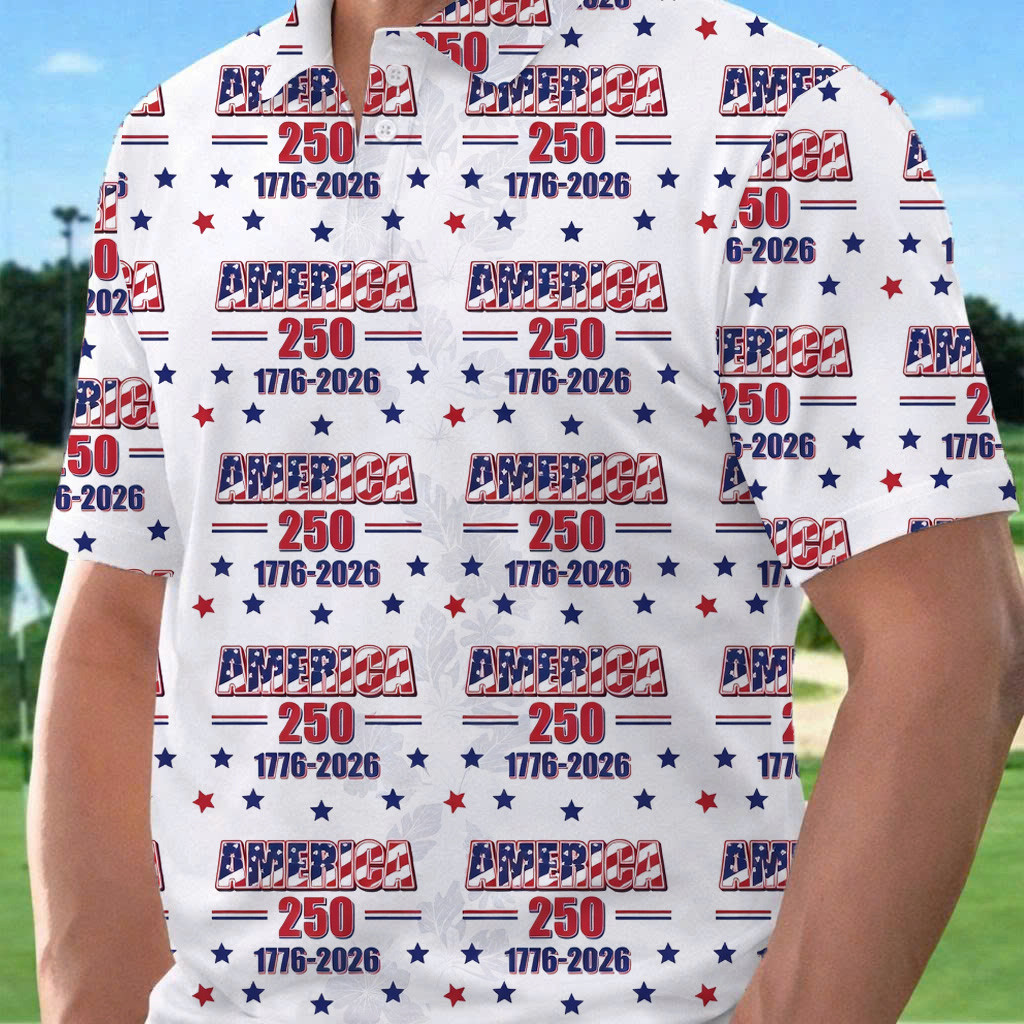 America 250 Years 1776 2026 Golf Polo Shirt July 4 Attire Gifts For Men Who Love Golf - WWCandleCo