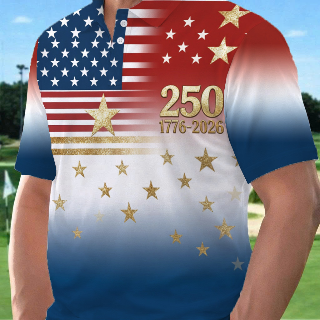 America 250 Years 1776 2026 Golf Polo Shirt July Fourth Outfit Ideas Best Golf Gifts For Men - WWCandleCo