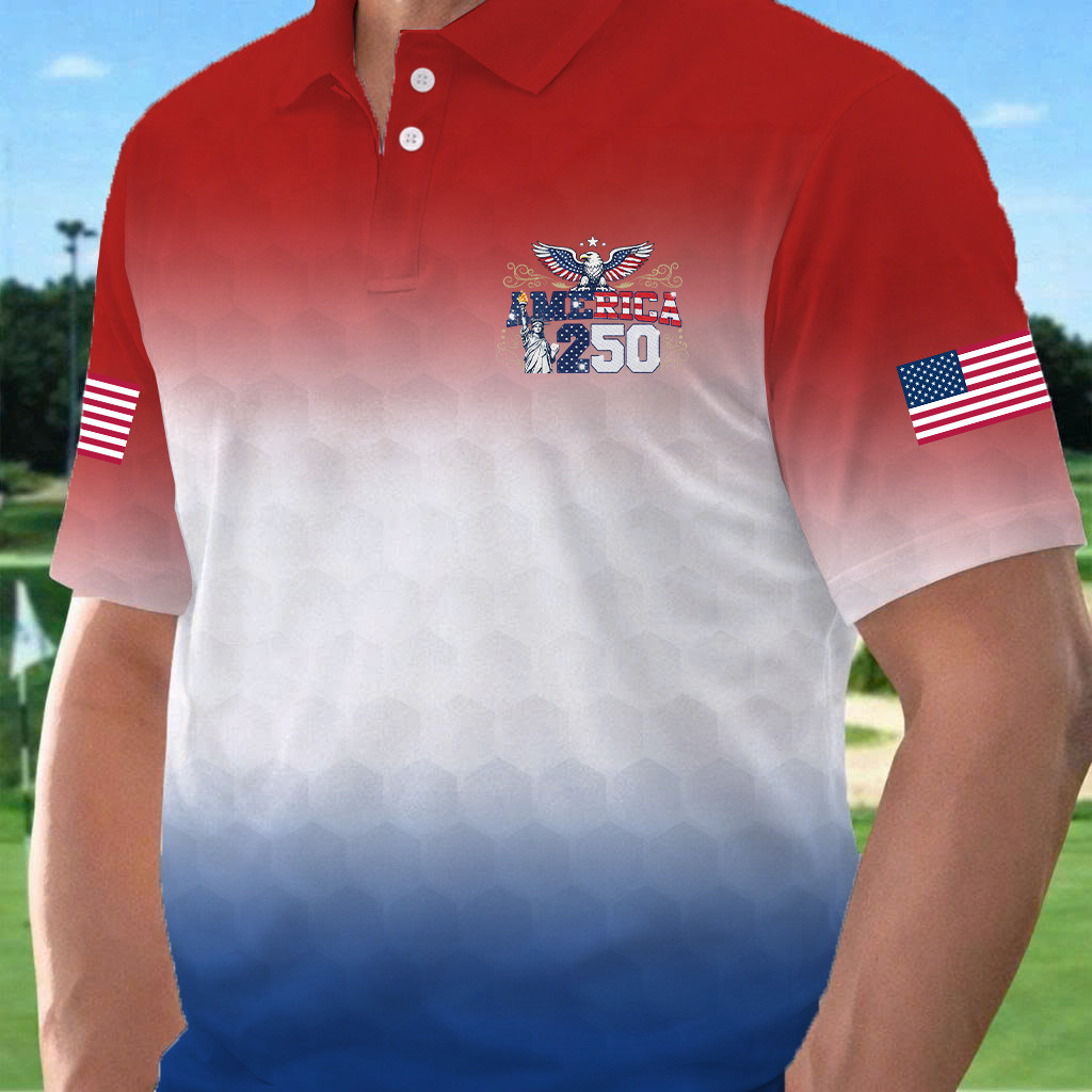 America 250 Years Golf Polo Shirt Fourth Of July Apparel Golf Presents For Dad - WWCandleCo