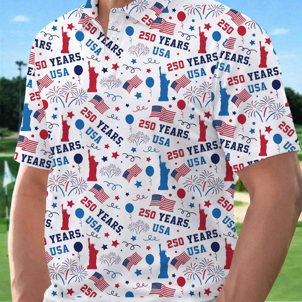 America 250 Years Golf Polo Shirt Fourth Of July Outfits For Guys Golf Stuff For Dad - WWCandleCo