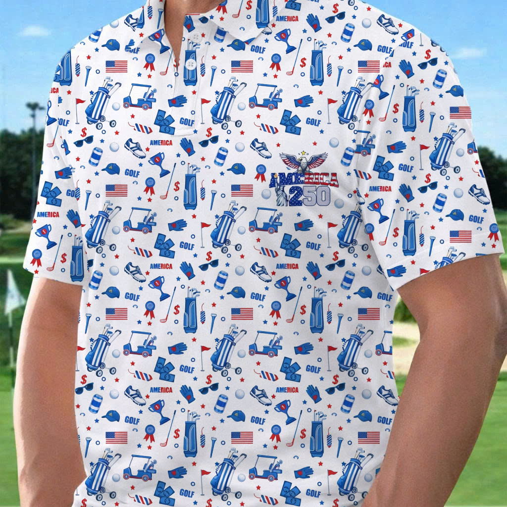 America 250 Years Themed Golf Polo Shirt 4Th Of July Outfit Ideas Best Golf Gifts For Men - WWCandleCo