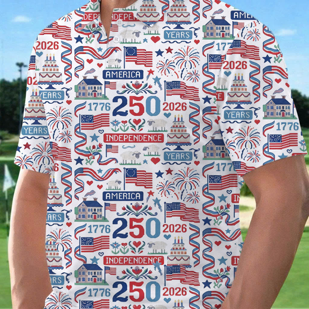 America Independence 250 Years Golf Polo Shirt July 4 Clothes Independence Day Gift - WWCandleCo