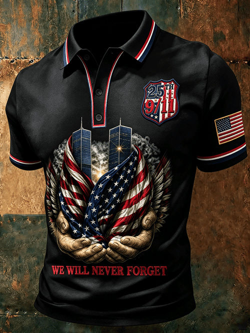 American Eagle Patriotic Polo Shirt We Will Never Forget Merch Gift For USA Patriots