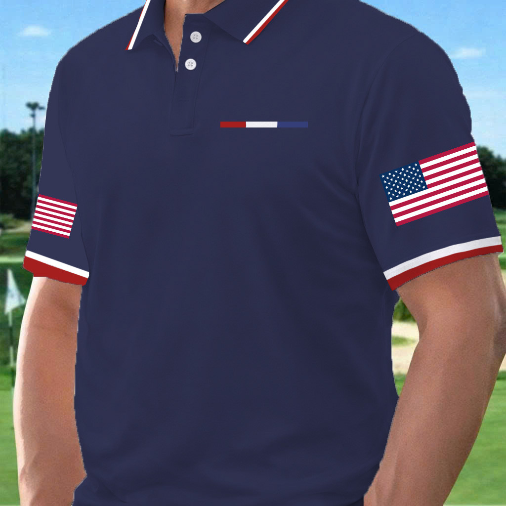 American Flag Golf Polo Shirt Fourth Of July Outfit Ideas Cool Golf Gifts For Dad - WWCandleCo