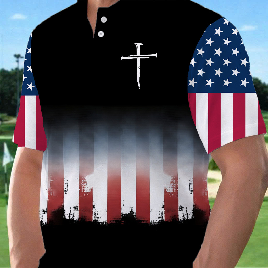 American Flag Holy Cross Golf Polo Shirt July Fourth Outfit Ideas Golf Stuff For Dad - WWCandleCo
