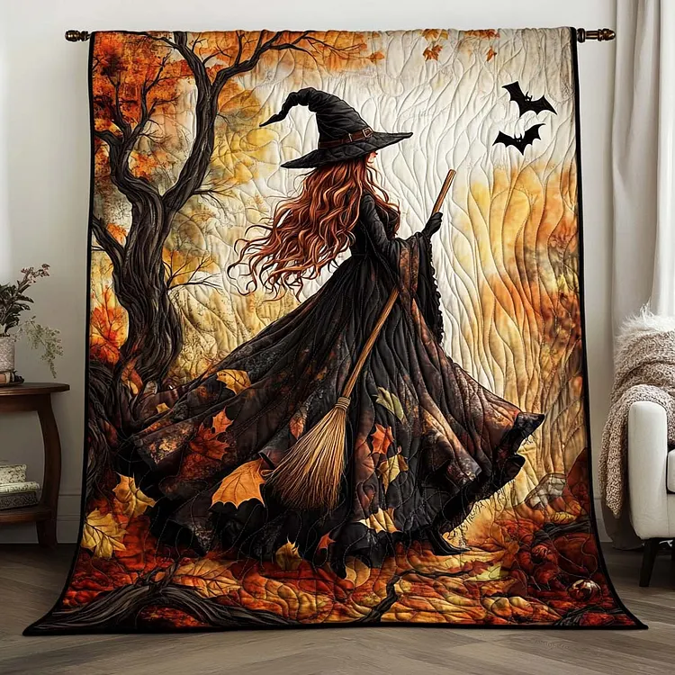 Autumn Witch Walk Quilted Blanket Autumn Witch Merch Gift For New Home