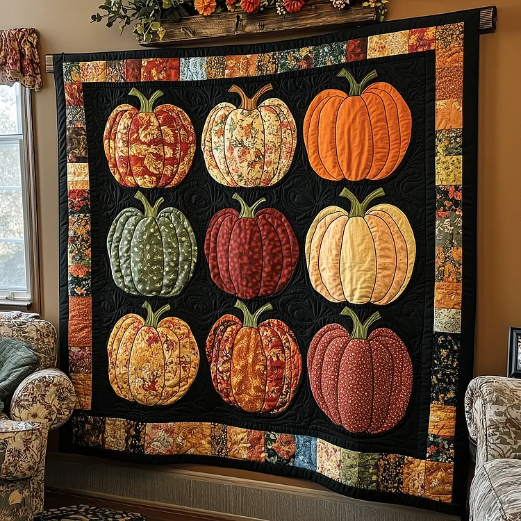 Autumnal Pumpkin Quilted Blanket Pumpkin Patch Quilt Merch Gift For Room Lovers