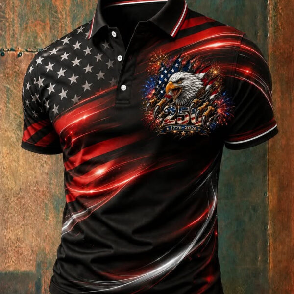 Bald Eagle America 250 Polo Shirt USA Patriotic Flag Apparel Gifts For Independence Day - WWCandleCo